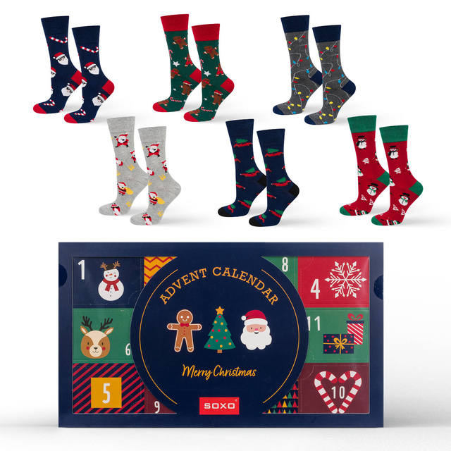 Advent calendar | Christmas gift | Mikolajki | for him | Set of 6x SOXO GOOD STUFF colored men's socks
