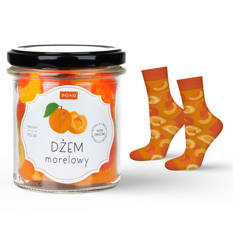 Women's socks SOXO GOOD STUFF w apricot jam in a jar, a funny gift for her