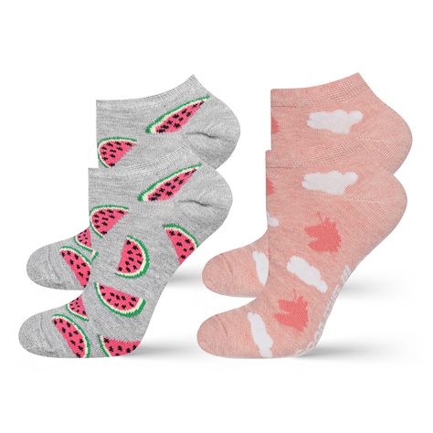 Set of 2x women's colorful SOXO ankle socks | colorful fruit patterns