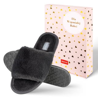 SOXO women's soft graphite slippers in gift box with stickers