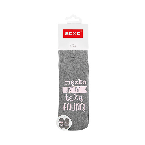 Funny grey cotton SOXO Women's socks with inscriptions