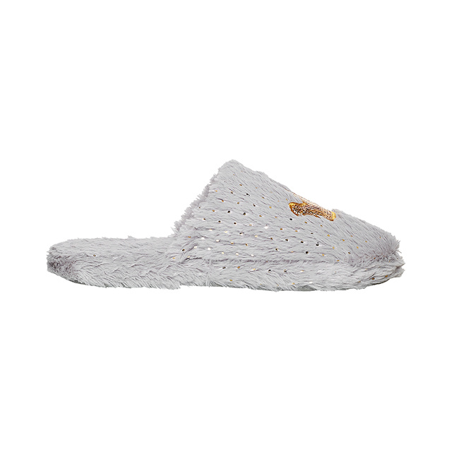 Gray SOXO fluffy slippers with a hard TPR sole