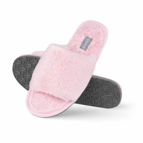 Women's slippers SOXO fur with a hard TPR sole