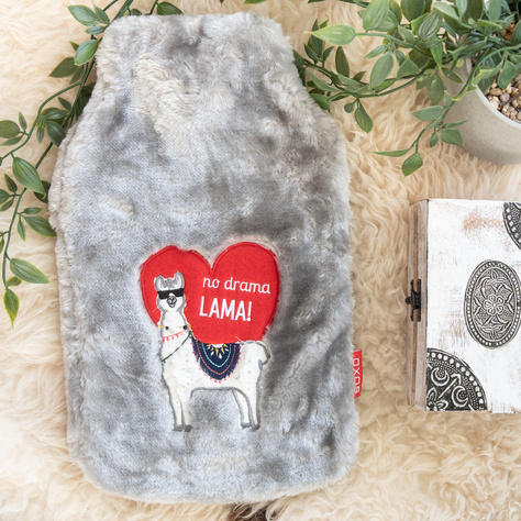 Hot water bottle gray BIG 1.8L SOXO in a fur cover LAMA HEART gift