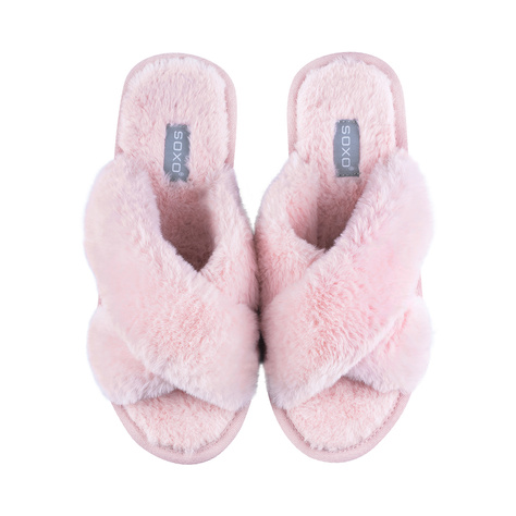 Women's slippers SOXO fur with a hard TPR sole