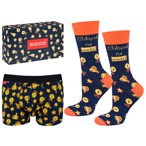 Set of men's colorful SOXO socks and men's boxer shorts