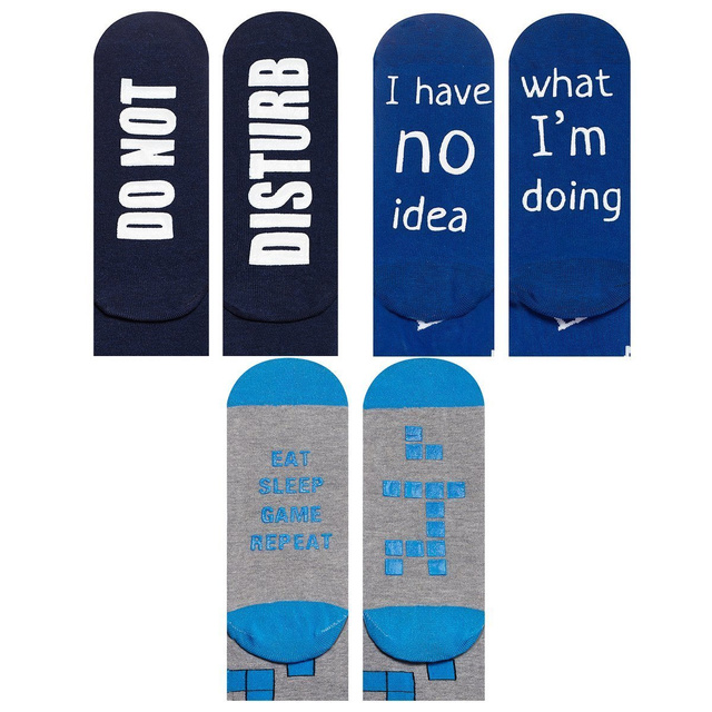 Zestaw 3x Skarpetki długie męskie SOXO z napisami prezent