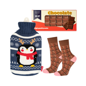 Set of women's socks SOXO chocolate bar and Christmas hot water bottle penguin | Christmas gift