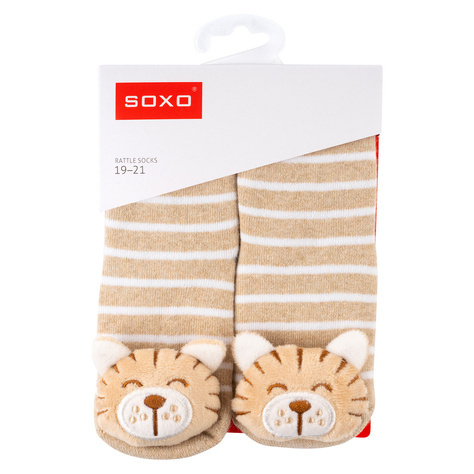 Set 3x Colorful SOXO baby socks with a rattle and ABS