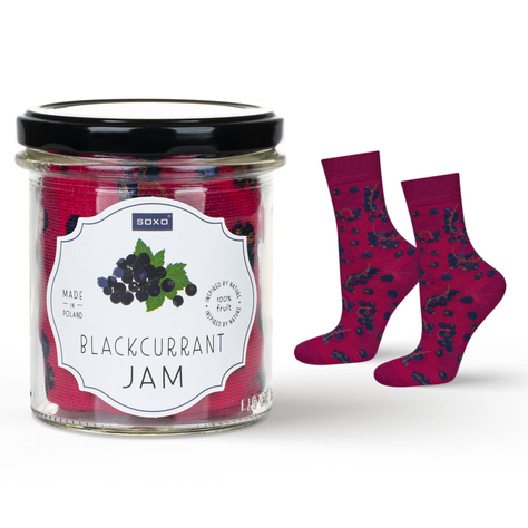 Women's SOXO GOOD STUFF socks with blackcurrant jam in a jar