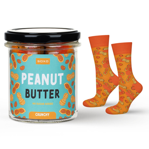 Men's Socks | Women's colorful SOXO GOOD STUFF Peanutbutter in a funny cotton jar for a gift for Him | for Her Unisex