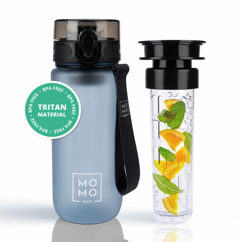 MOMO WAY Water bottle 0.6L gray | gift idea | BPA free | Tritan