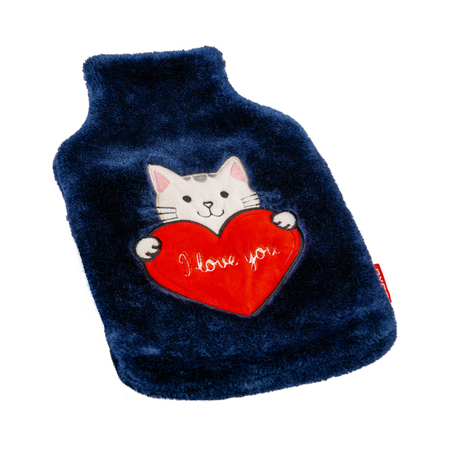  Hot water bottle SOXO kitten with heart, navy blue, 1.8 L