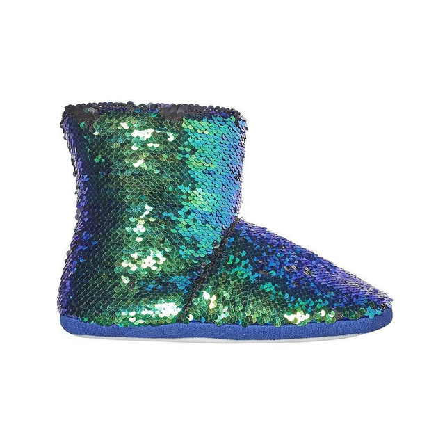 Women's green SOXO slippers with sequins and a hard sole