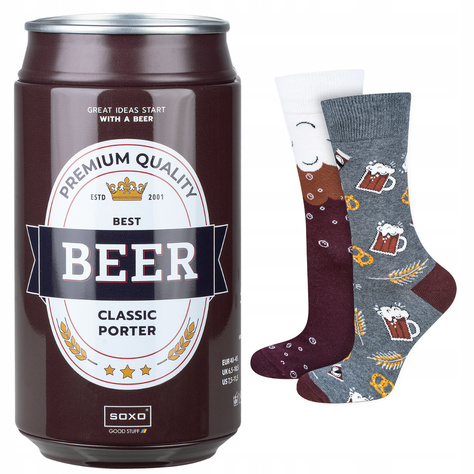 Set of 2x Colorful SOXO GOOD STUFF Socks Tequila in a bottle and beer in a can funny cotton