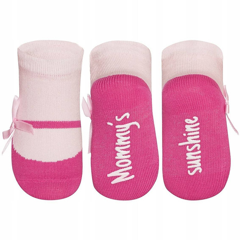 Pink SOXO baby socks ballerinas with an inscription