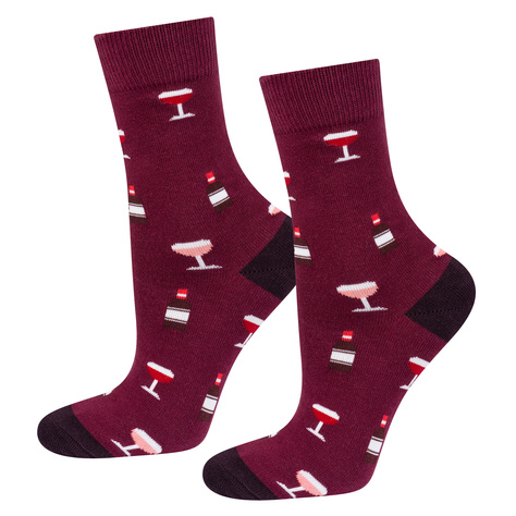 Set of 3x SOXO women's funny Red Wine socks in a gift tube 