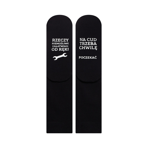 Men's long black SOXO socks with Polish inscriptions cotton funny