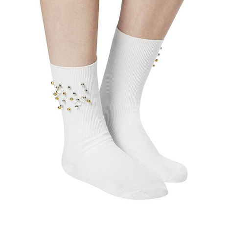 Classic women's socks SOXO with pearls elegant cotton