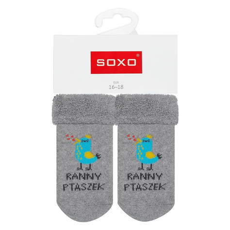 Colorful SOXO baby socks with bird inscriptions