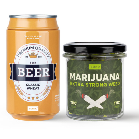 Set of 2x Men's Socks SOXO | Boy's Day | Marijuana in a jar | Classic Wheat beer in a can | as a gift for Him