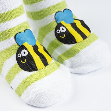 Set of 6 x SOXO striped baby socks with colorful animals