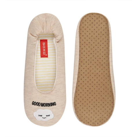 Women's beige SOXO ballerina slippers with inscriptions and a soft sole