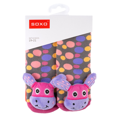 Set 3x Colorful SOXO baby socks with a rattle and ABS