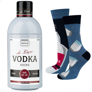 Set of 2x Colorful SOXO GOOD STUFF men's socks Vodka in a bottle and beer in a can funny cotton