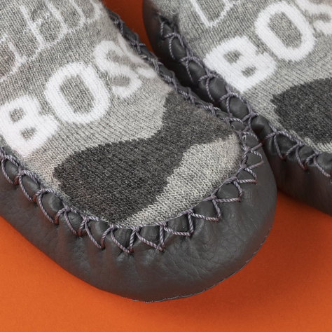 Gray SOXO baby slippers with a leather sole