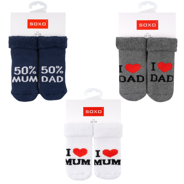 Set of 3x SOXO baby socks navy blue with inscriptions