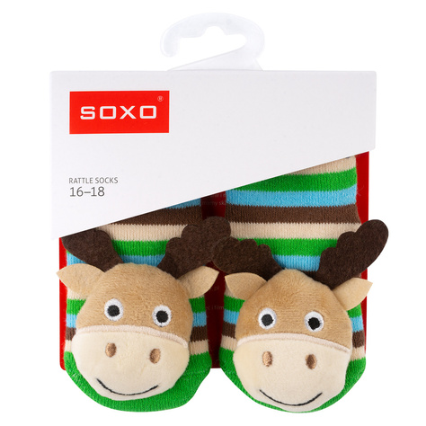 Set 3x Colorful SOXO baby socks with a rattle and ABS