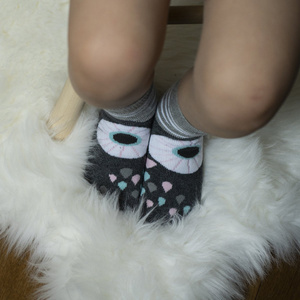 Gray children's SOXO socks cheerful warm terry owl