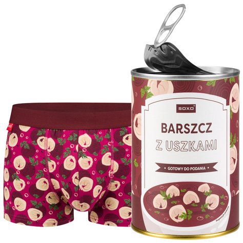 Men's boxer shorts canned red borscht and socks herring in cream in a jar SOXO | Gift for a man | Gift for Christmas