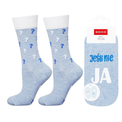 Blue long women's SOXO socks with funny Polish inscriptions cotton