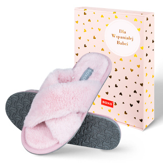 SOXO women's soft pink slippers in gift box with stickers