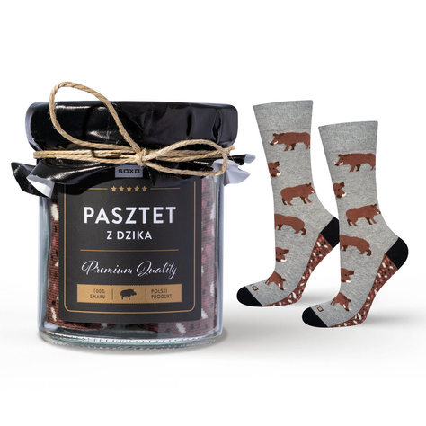 Men's colorful socks SOXO Wild boar pate in a jar 