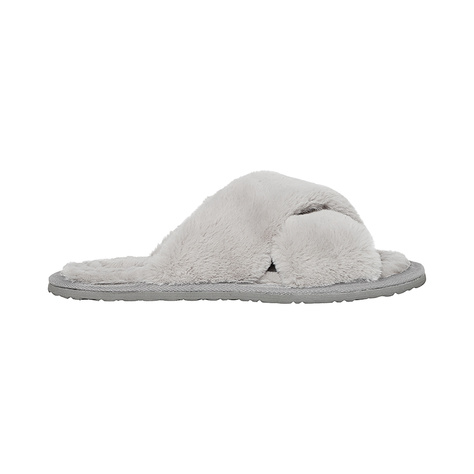 Women's slippers SOXO fur gray with a hard TPR sole