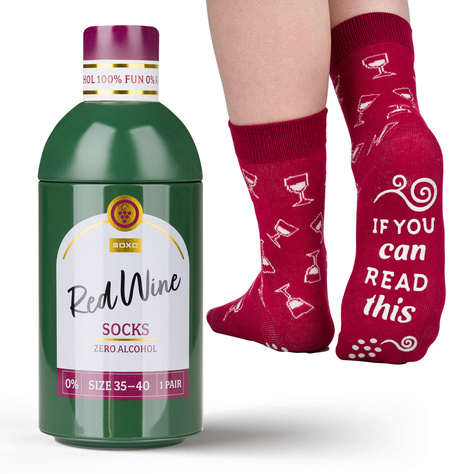 Women's SOXO GOOD STUFF socks with Red Wine  in a bottle