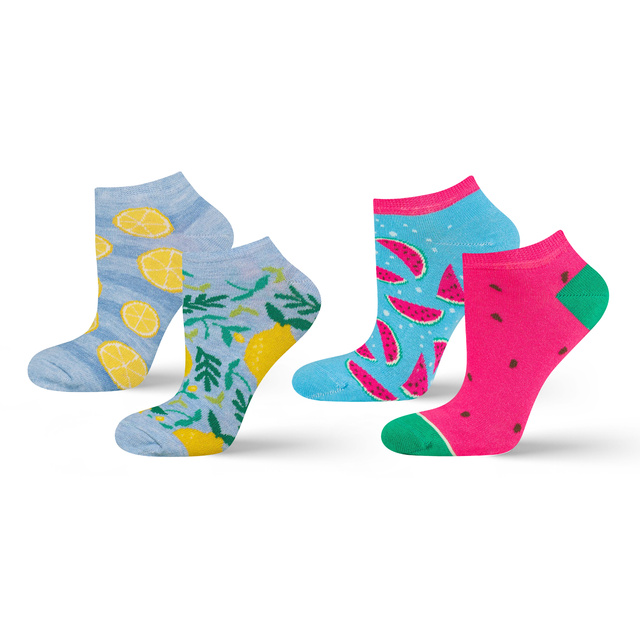 Set of 2x women's colorful SOXO ankle socks | colorful fruit patterns