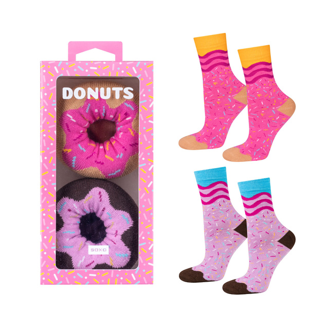 Set of 2x Women's Soxo Donut Socks in a Box | Perfect for a gift | Funny and Happy | pink