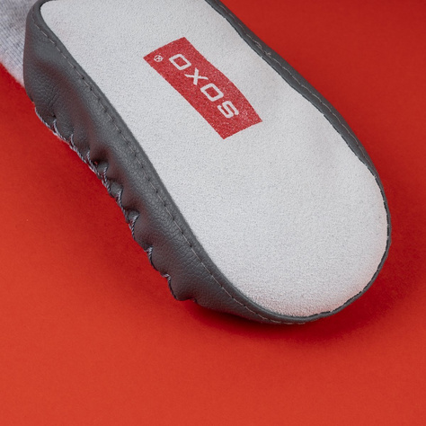 Gray SOXO baby slippers with a leather sole