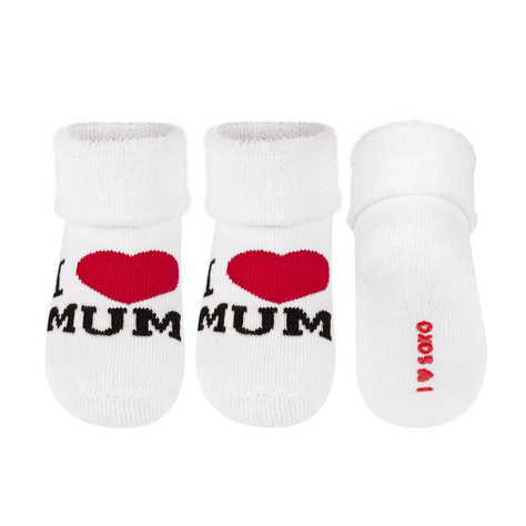 White SOXO baby socks with inscriptions