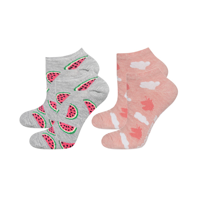 Set of 2x women's colorful SOXO ankle socks | colorful fruit patterns