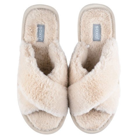 SOXO women's soft beige slippers in gift box with stickers