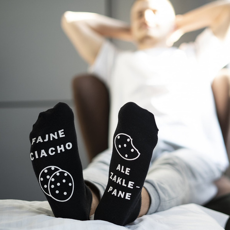 Black SOXO men's socks with funny polish inscriptions