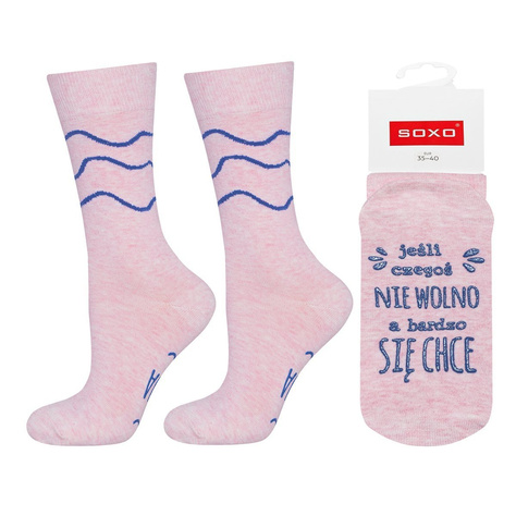 Pink SOXO long women's socks with funny Polish inscriptions gift