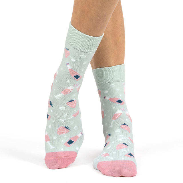 Set of 2x SOXO women's socks cheerful Prosecco in a bottle a gift for her