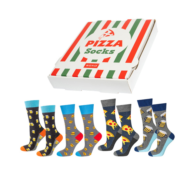 Set of 4x SOXO GOOD STUFF men's socks in a pizza box