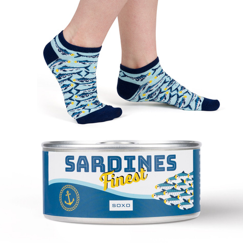 Colorful women's feet SOXO GOOD STUFF funny sardines in a tin for a gift